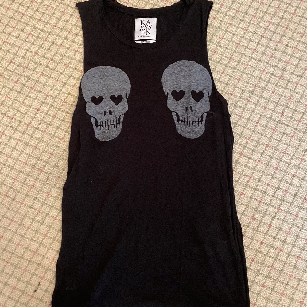 Zoe Karssen Charcoal Gray Skull Tank, Xs